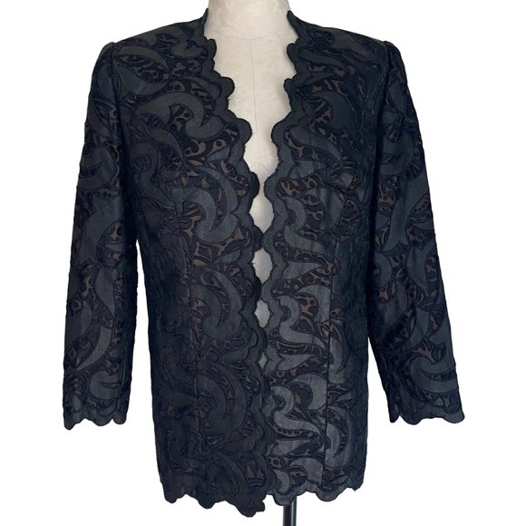Leon Paule Beverly Hills Vintage Womens Jacket Size Medium Black Scallop Edge - Picture 13 of 16